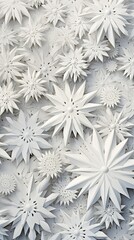 Modern winter abstract vertical white background composed of many 3D snowflakes.