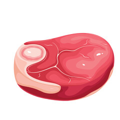 Raw round meat steak with bone vector illustration. Cartoon isolated top view of one red beef or veal circle section, marbled meat chop for healthy food preparation in restaurant or home kitchen