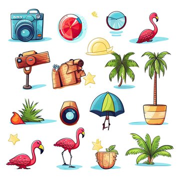set of cute travel icons pattern on white background