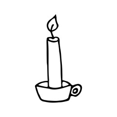 Burning candle isolated on white background. Vector hand drawn illustration