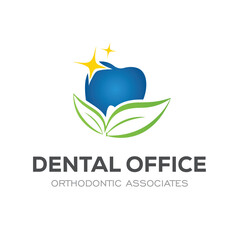 Vector illustration of a creative logo design template for a dental office on a white background.