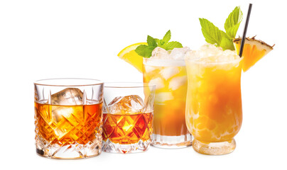 Fototapeta premium Set of Mai Tai cocktails in a classic tiki glass with crushed ice and a fresh mint