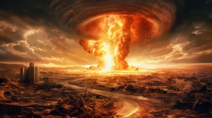 Huge nuclear bomb explosion end of the world  AI generated illustration - obrazy, fototapety, plakaty