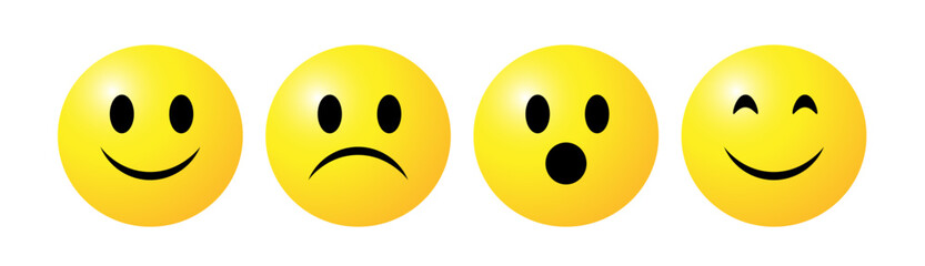 Vector illustration of four emoticons with different emotions
