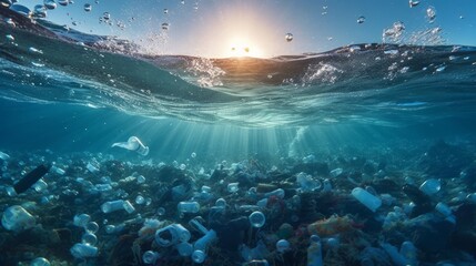 The ocean full of plastic waste microplastic pollut  AI generated illustration