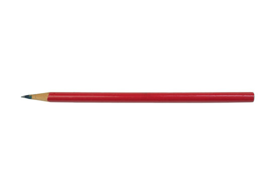 red carpenter pencils isolated on white background. Top view.