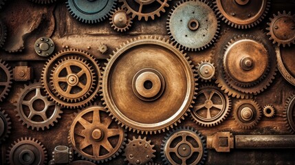 Vintage rusty Machinery gears steampunk background  AI generated illustration