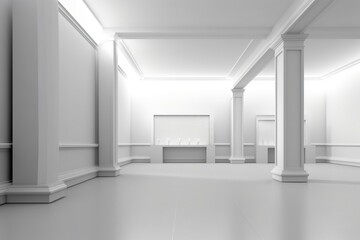Fototapeta na wymiar 3D rendering of empty exhibition stand in contemporary gallery interior. Generative AI