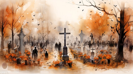 halloween background, watercolor illustration. halloween background.