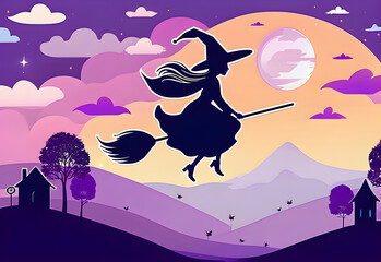 Naklejka premium A flying witch on a broomstick. Generative AI