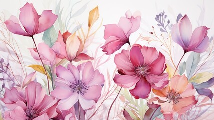 watercolor flowers backgrounds. illustrations in the style of handmade watercolors on a white background, generative artificial intelligence