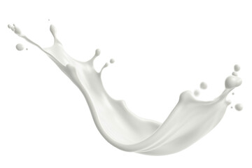 White milk wave splash with splatters and drops. Cut out on transparent