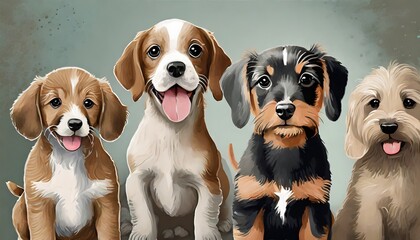 Group of different dog breeds, cute puppy illustration set - obrazy, fototapety, plakaty