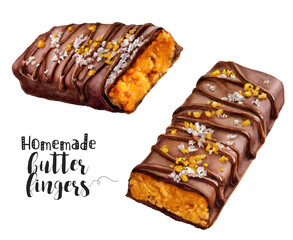 Watercolor illustration of butterfingers dessert close up. Design template for packaging, menu, postcards.