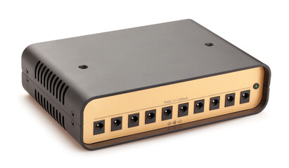 guitar pedals power supply path isolated on white