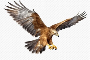 Golden eagle flying, 3D illustration with transparent background. Generative AI - obrazy, fototapety, plakaty