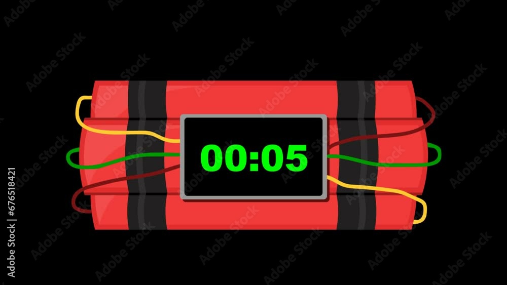 Poster video animation time bomb dynamite of 10 second and a burst, on a transparent background with zero a