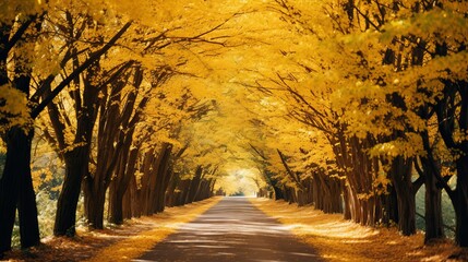 Naklejka na ściany i meble Golden Archway of Trees on a Country Road