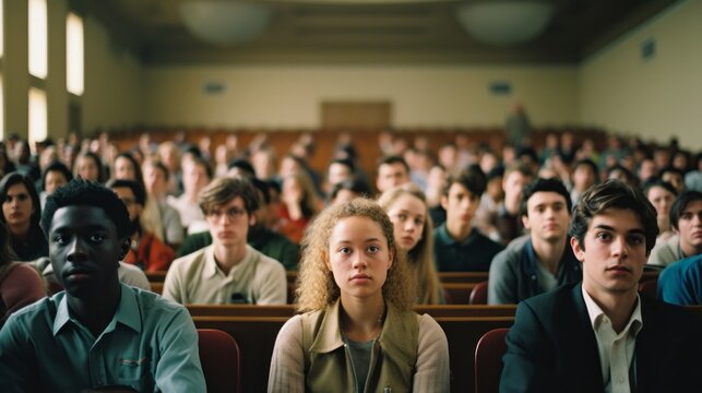 Diverse College Lecture Hall With Active Student Participation