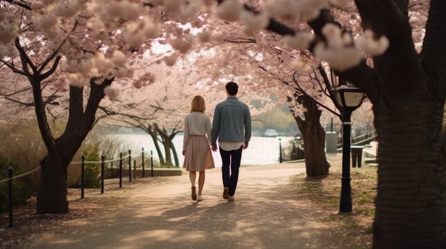 Romantic Walk Among Cherry Blossoms