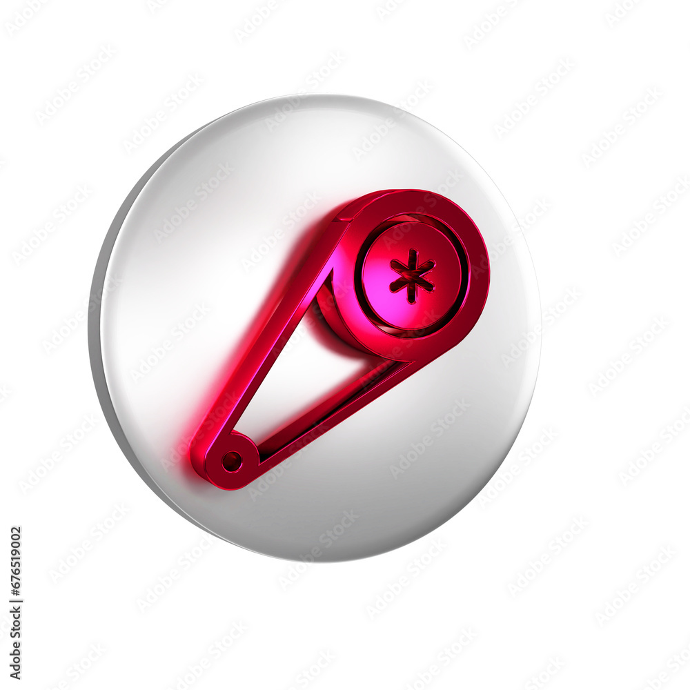 Poster red timing belt kit icon isolated on transparent background. silver circle button.