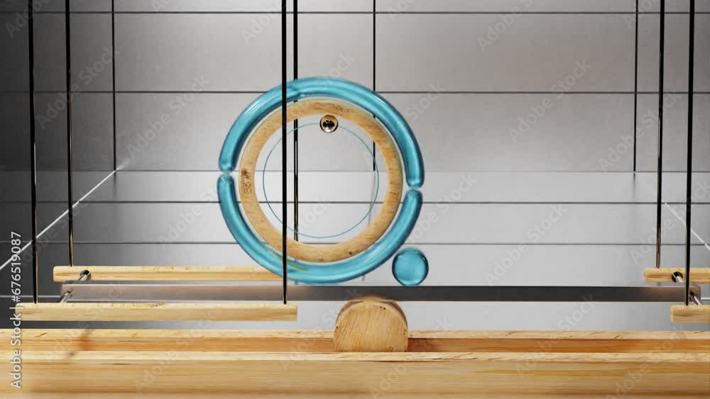Poster abstract animated three-dimensional composition. a transparent blue ring rolls back and forth on a w