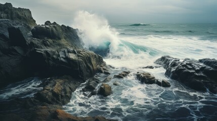 Stormy Seascape with Crashing Waves