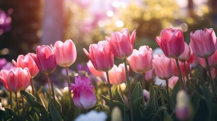 Colorful Tulip Garden under Soft Sunlight