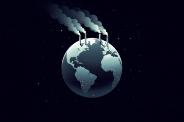 planet earth with smoking chimneys on a black background. ai generative