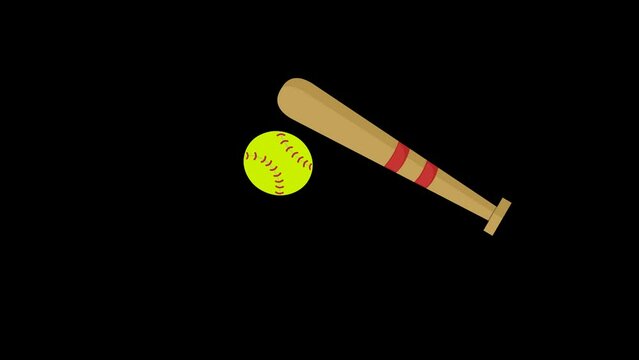 video animation baseball or softball bat hitting a ball, on a transparent background with zero alpha channel