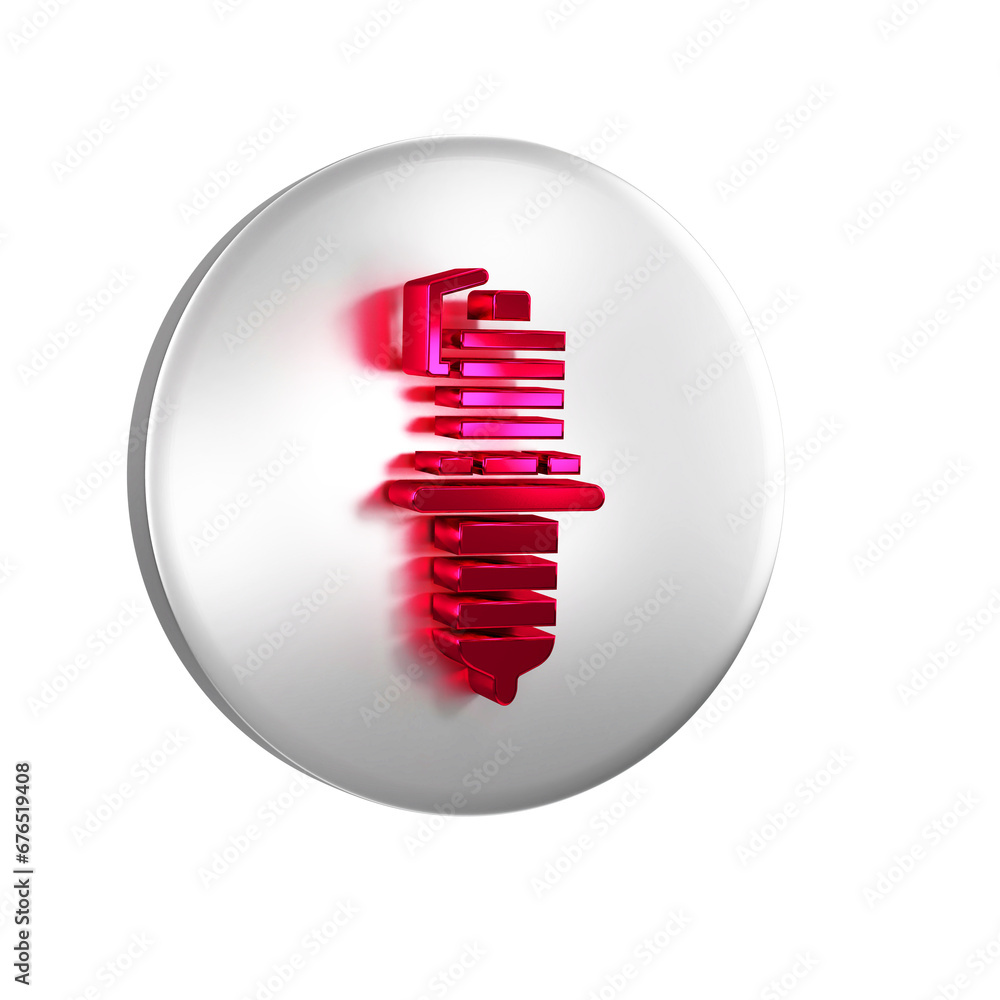 Sticker Red Car spark plug icon isolated on transparent background. Car electric candle. Silver circle button.