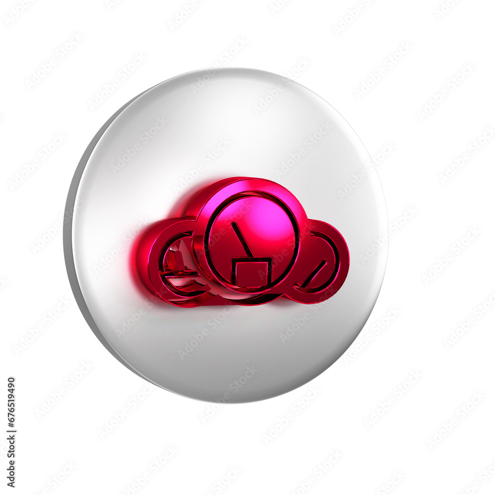 Poster red speedometer icon isolated on transparent background. silver circle button.
