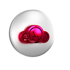 Red Speedometer icon isolated on transparent background. Silver circle button.