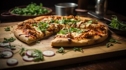 Barbecue Chicken Pizza with Tangy Sauce and Fresh Herbs