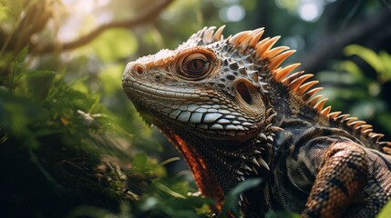 Fototapeta premium Exotic Reptile Basking in Jungle Sun