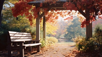 Rustic Wooden Bench Amidst Fall Foliage