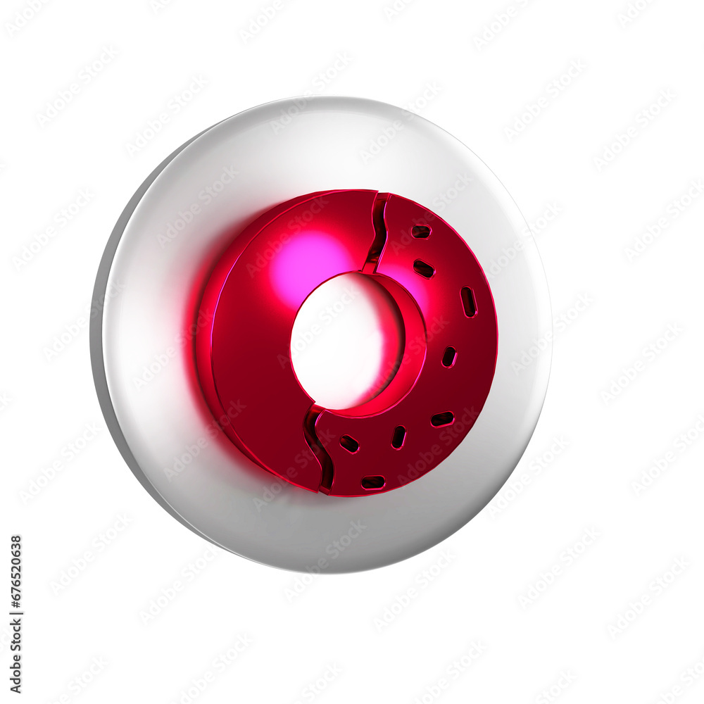 Poster red donut with sweet glaze icon isolated on transparent background. silver circle button.