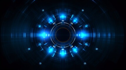 Obraz premium Neon blue color geometric circle on dark background