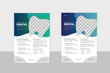 A bundle of 2 templates of a4 flyer, dental modern medical flyer template design set, perfect for creative professional dental company. Abstract medical flyer.