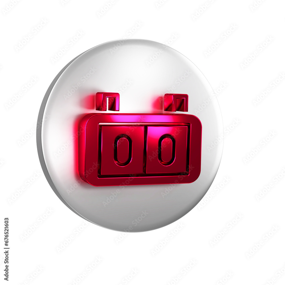 Poster red sport mechanical scoreboard and result display icon isolated on transparent background. silver c