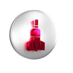 Red Dart arrow icon isolated on transparent background. Silver circle button.