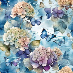Watercolor Hydrangea Pattern, generative ai