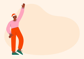 Guy in Santa Claus hat vector flat illustration. People celebrate New Year. Winter holidays. Christmas party