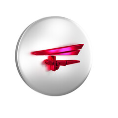 Red Hang glider icon isolated on transparent background. Extreme sport. Silver circle button.
