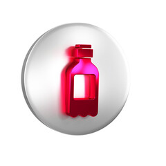 Red Bottle of water icon isolated on transparent background. Soda aqua drink sign. Silver circle button.