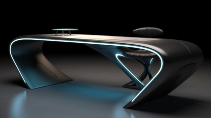a futuristic-looking desk with a floating design and built-in LED lighting.