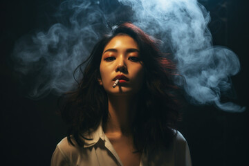 Fototapeta premium Girl with nicotine addiction smokes a cigarette ai generative