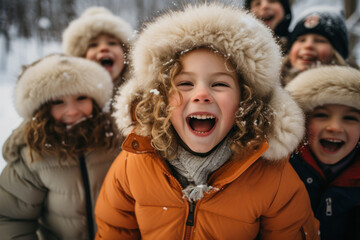Fototapeta premium children group of friends having fun on a warm winter day ai generative