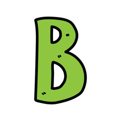 Hand-drawn cartoon doodle green letter B on a white background.