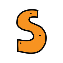 Hand-drawn cartoon doodle orange letter S on a white background.